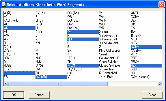 [Auditory Word Segment Selection Window Image]
