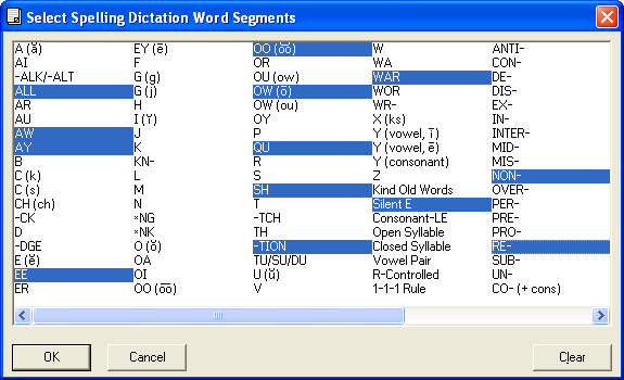 [Spelling Word Segment Selection Window Image]
